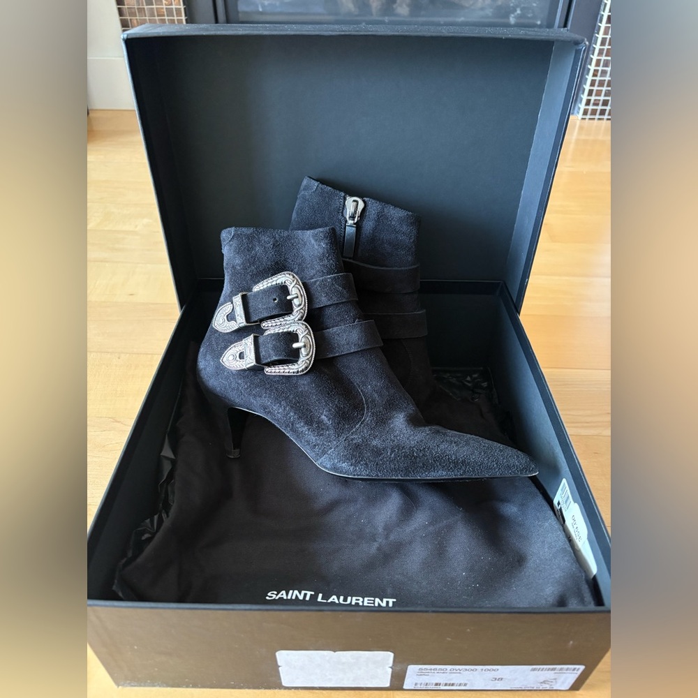 Saint Laurent Black Suede Cowboy Boot